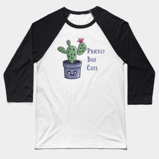 Prickly But Cute Kawaii Cactus in Blue Pot Baseball T-Shirt